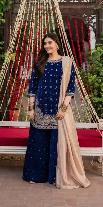 Blue Velvet Rivet Moti Hand Work Salwar Suit | Jump Suits, Salwar suit, Casual Suits, Creative suits, Designer Suits, Palazzo Suits, Party Wear Suits, Patiala Suits, Straight Suits