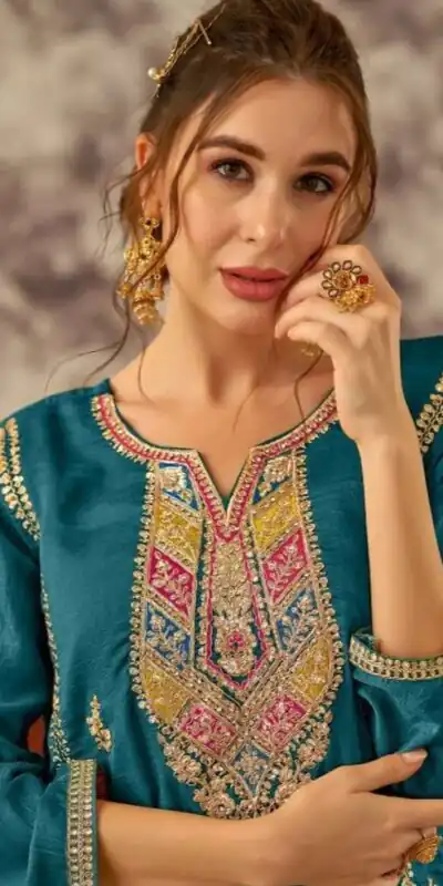 Blue Vichitra Embroidery Codding Sequence Salwar Suit | Salwar suit, Casual Suits, Creative suits, Designer Suits, Palazzo Suits, Party Wear Suits, Patiala Suits, Straight Suits