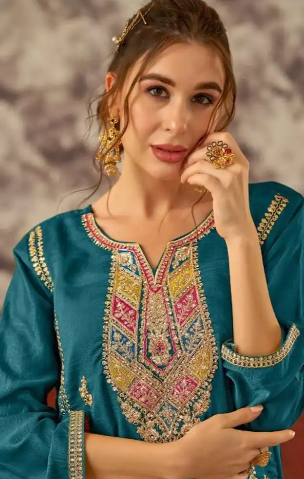 Blue Vichitra Embroidery Codding Sequence Salwar Suit | Salwar suit, Casual Suits, Creative suits, Designer Suits, Palazzo Suits, Party Wear Suits, Patiala Suits, Straight Suits