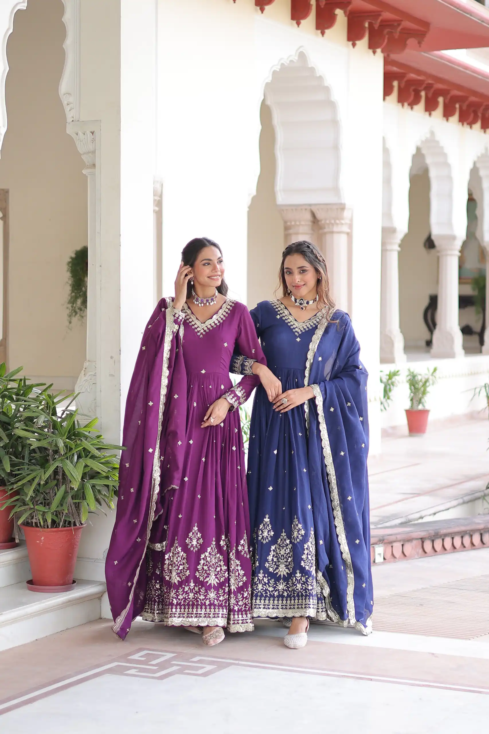 Blue Vichitra Silk Sequins Work Gown | Gowns, Bollywood Gowns, Creative Gowns, Designer Gowns, Embroidered Gowns, Party Wear Gowns