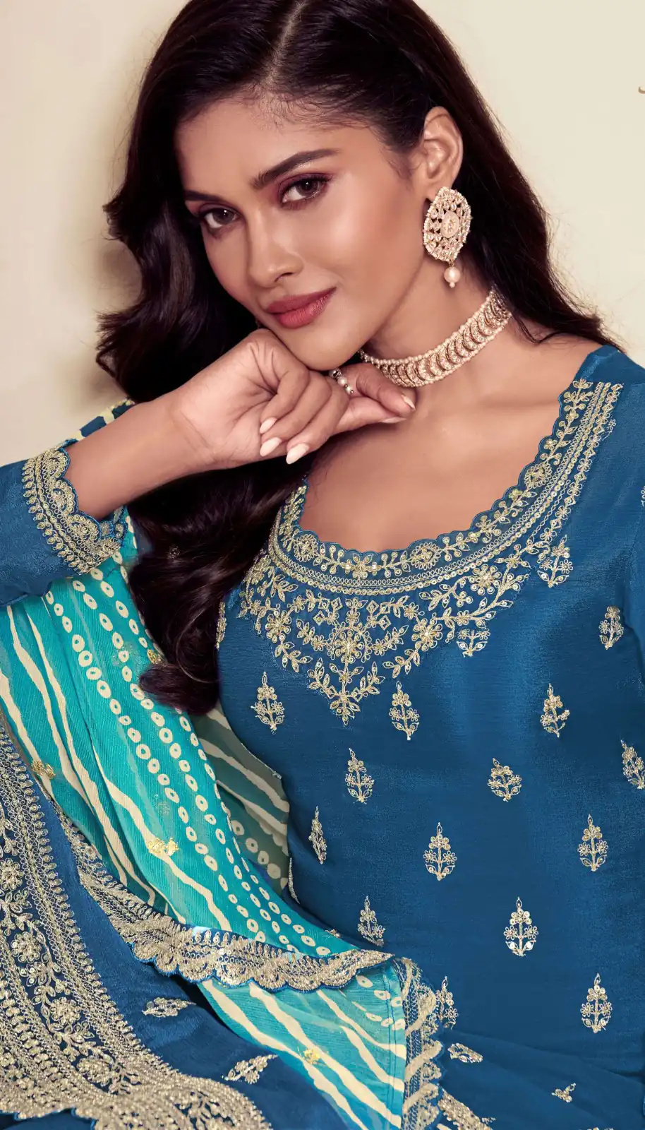 Blue Viscose Chinon With Zari Work Salwar Suit | Jump Suits, Tops & Bottoms, Track Suits, Salwar suit, Casual Suits, Creative suits, Designer Suits, Palazzo Suits, Party Wear Suits, Patiala Suits, Straight Suits, Trendy Wear