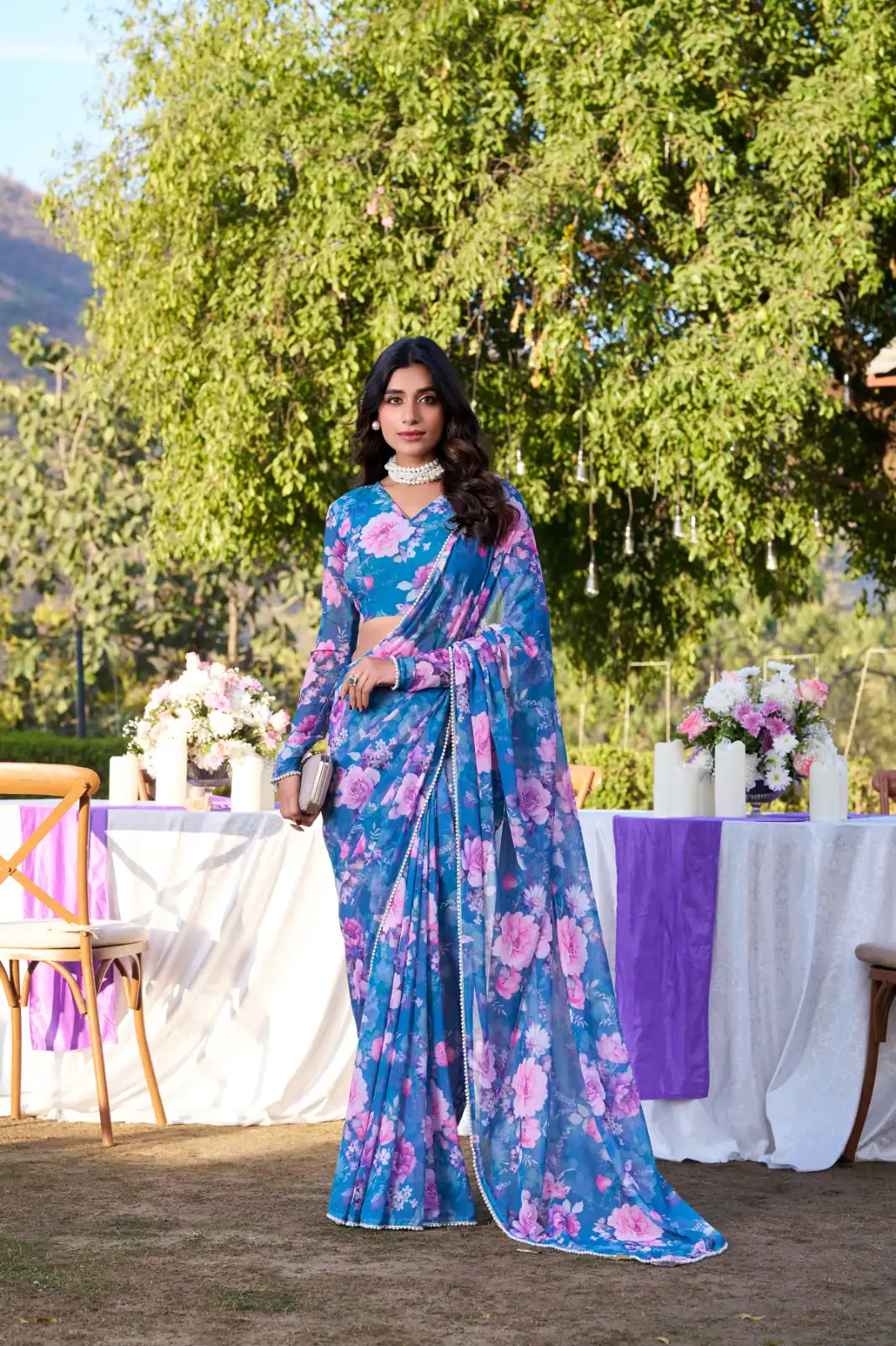 Blue Weightless Printed Pearl Saree | Sarees, Bollywood Sarees, Creative Sarees, Designer Sarees, Embroidered Sarees, Ethnic Saree, Modern Digital sarees, Party Wear Sarees