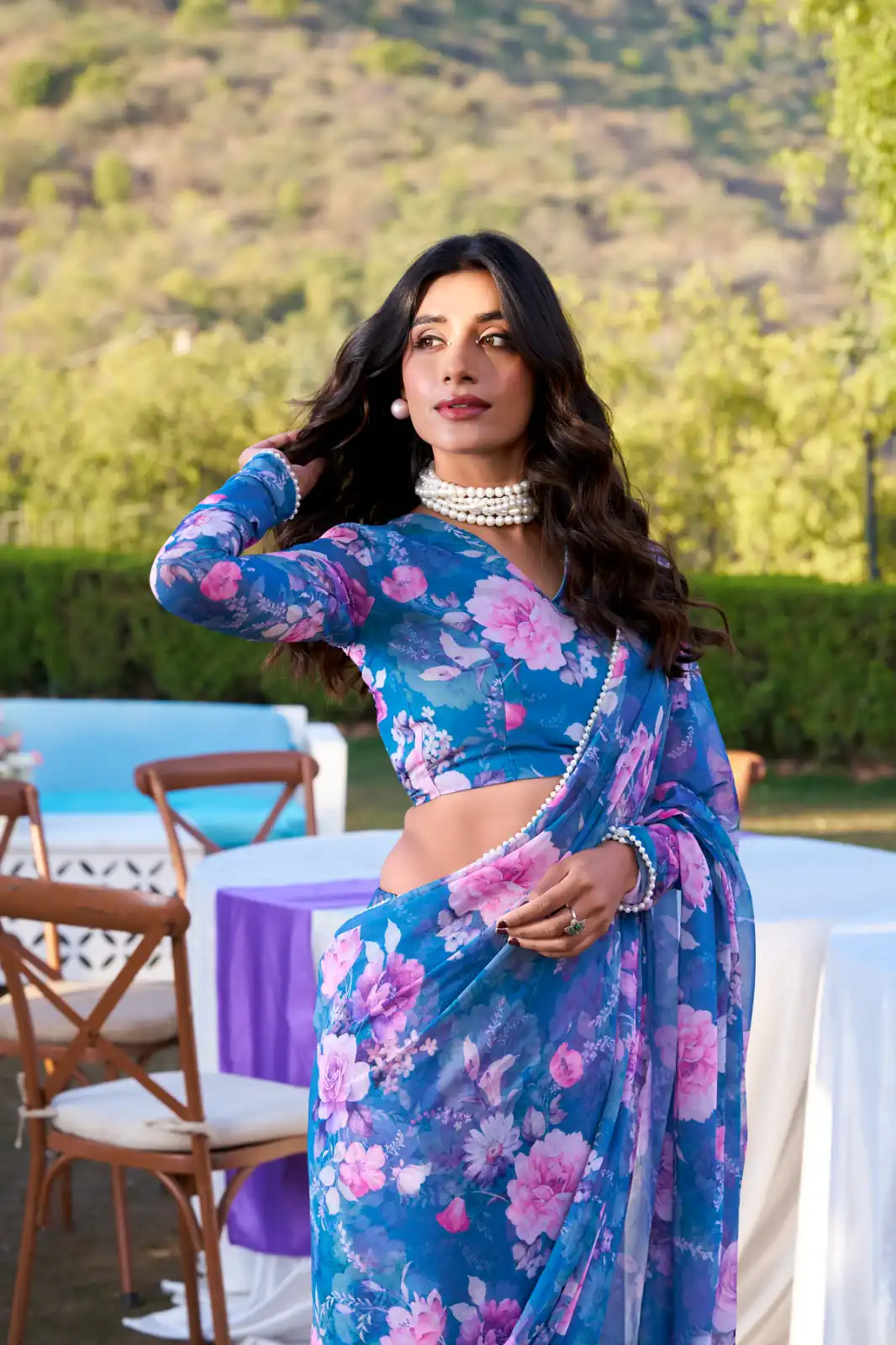 Blue Weightless Printed Pearl Saree | Sarees, Bollywood Sarees, Creative Sarees, Designer Sarees, Embroidered Sarees, Ethnic Saree, Modern Digital sarees, Party Wear Sarees
