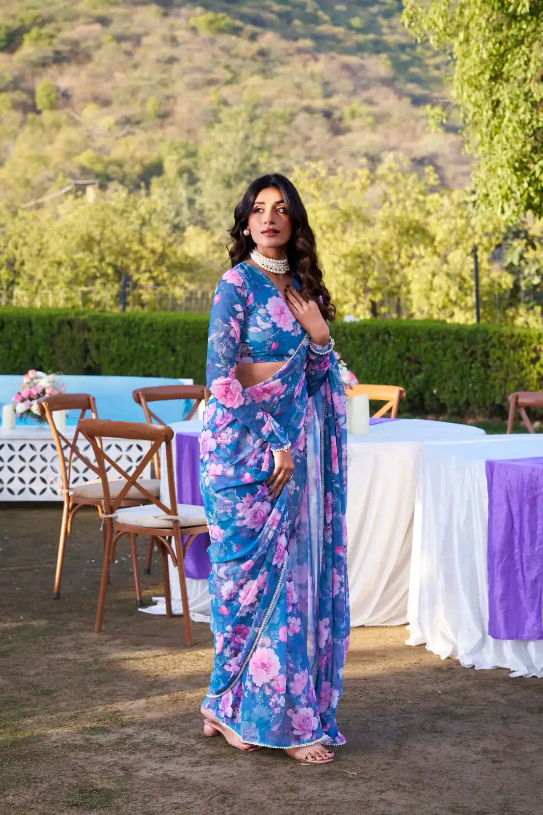 Blue Weightless Printed Pearl Saree | Sarees, Bollywood Sarees, Creative Sarees, Designer Sarees, Embroidered Sarees, Ethnic Saree, Modern Digital sarees, Party Wear Sarees