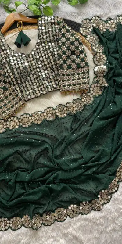 Bottle Green Georgette Sequence Work Saree | Sarees, Bollywood Sarees, Creative Sarees, Designer Sarees, Embroidered Sarees, Ethnic Saree, Modern Digital sarees, Party Wear Sarees
