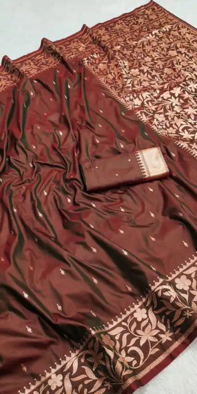 Brown Banarasi Silk Zari Weaving Lace Work Saree | Sarees, Bollywood Sarees, Creative Sarees, Designer Sarees, Embroidered Sarees, Ethnic Saree, Modern Digital sarees, Party Wear Sarees