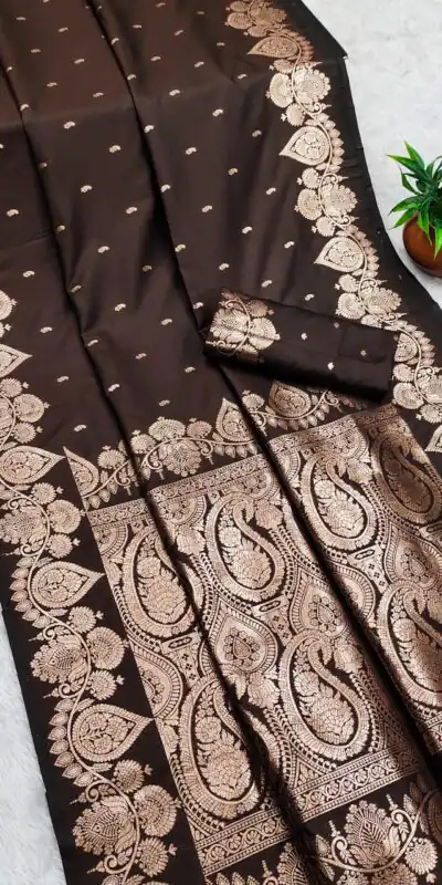 Brown Banarasi Silk Zari Work Saree | Sarees, Bollywood Sarees, Creative Sarees, Designer Sarees, Embroidered Sarees, Ethnic Saree, Modern Digital sarees, Party Wear Sarees