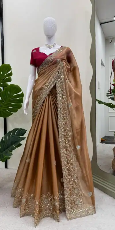 Brown Burberry Silk Sequence Work Saree | Sarees, Bollywood Sarees, Creative Sarees, Designer Sarees, Embroidered Sarees, Ethnic Saree, Modern Digital sarees, Party Wear Sarees