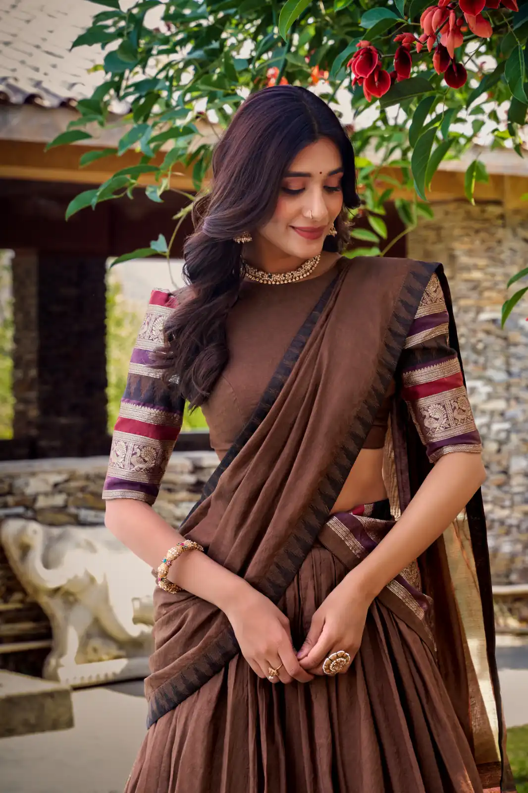 Brown Chanderi Plain Lehenga Choli | Lehenga, Bollywood Lehenga, Creative Lehenga, Designer Lehenga, Embroidered Lehenga, Party Wear Lehenga