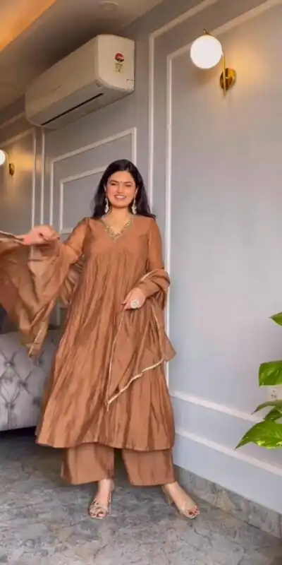 Brown Chinon Silk Embroidery Gown | Jump Suits, Salwar suit, Casual Suits, Creative suits, Designer Suits, Palazzo Suits, Party Wear Suits, Patiala Suits, Straight Suits
