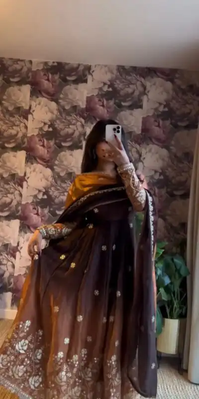 Brown Chinon Silk Thread Work Salwar Suit | Jump Suits, Salwar suit, Casual Suits, Creative suits, Designer Suits, Palazzo Suits, Party Wear Suits, Patiala Suits, Straight Suits