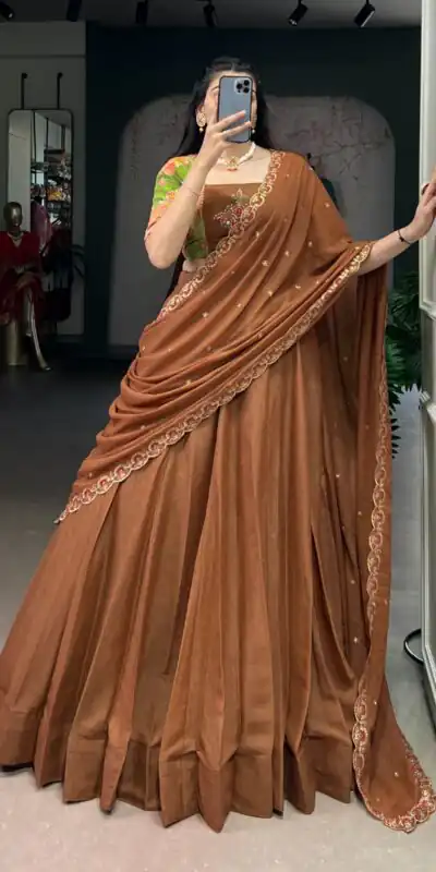 Brown Chocolate Crush Embroidery Work Lehenga Choli | Lehenga, Bollywood Lehenga, Creative Lehenga, Designer Lehenga, Embroidered Lehenga, Party Wear Lehenga