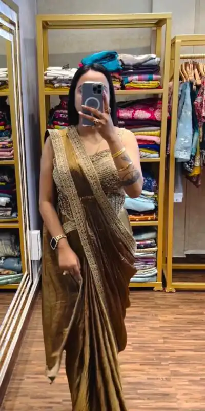 Brown Fandy Satin Lace Embroidery Work Saree | Sarees, Bollywood Sarees, Creative Sarees, Designer Sarees, Embroidered Sarees, Ethnic Saree, Modern Digital sarees, Party Wear Sarees