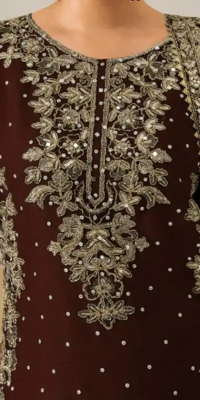 Brown Faux Georgette Lace Work Salwar Suit | Jump Suits, Salwar suit, Casual Suits, Creative suits, Designer Suits, Palazzo Suits, Party Wear Suits, Patiala Suits, Straight Suits