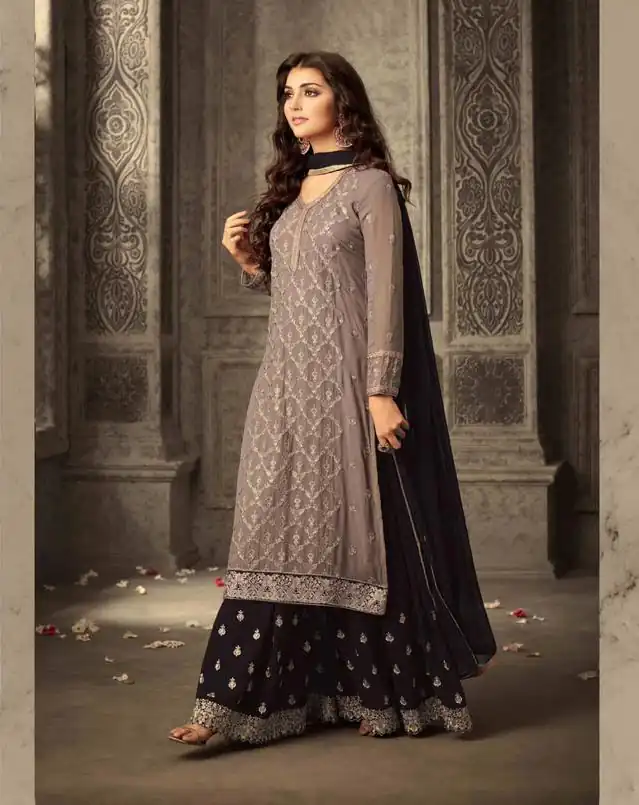 Brown Georgette With Embroidery Work With Stone Salwar Suit | Jump Suits, Salwar suit, Casual Suits, Creative suits, Designer Suits, Palazzo Suits, Party Wear Suits, Patiala Suits, Straight Suits