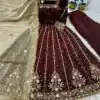 Brown JC Silk Embroidery Lace Work Gown | Gowns, Bollywood Gowns, Creative Gowns, Designer Gowns, Embroidered Gowns, Party Wear Gowns