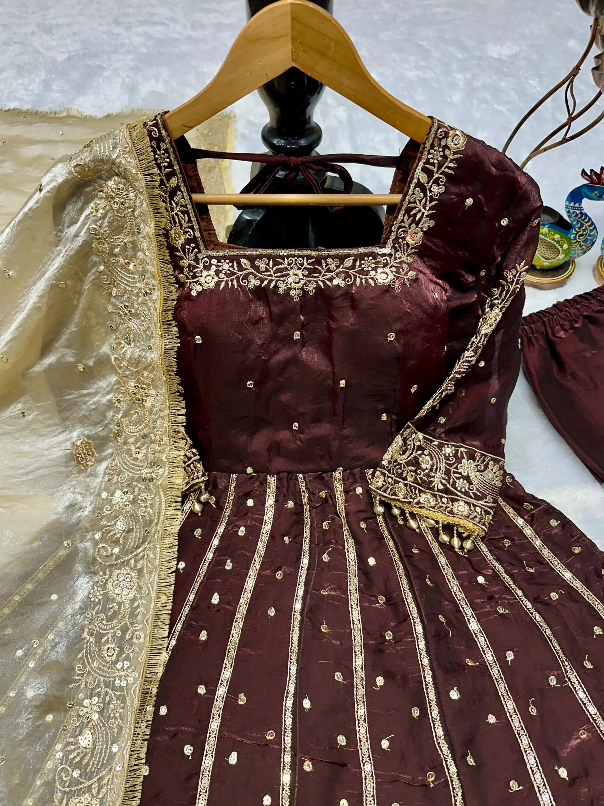 Brown JC Silk Embroidery Lace Work Gown | Gowns, Bollywood Gowns, Creative Gowns, Designer Gowns, Embroidered Gowns, Party Wear Gowns