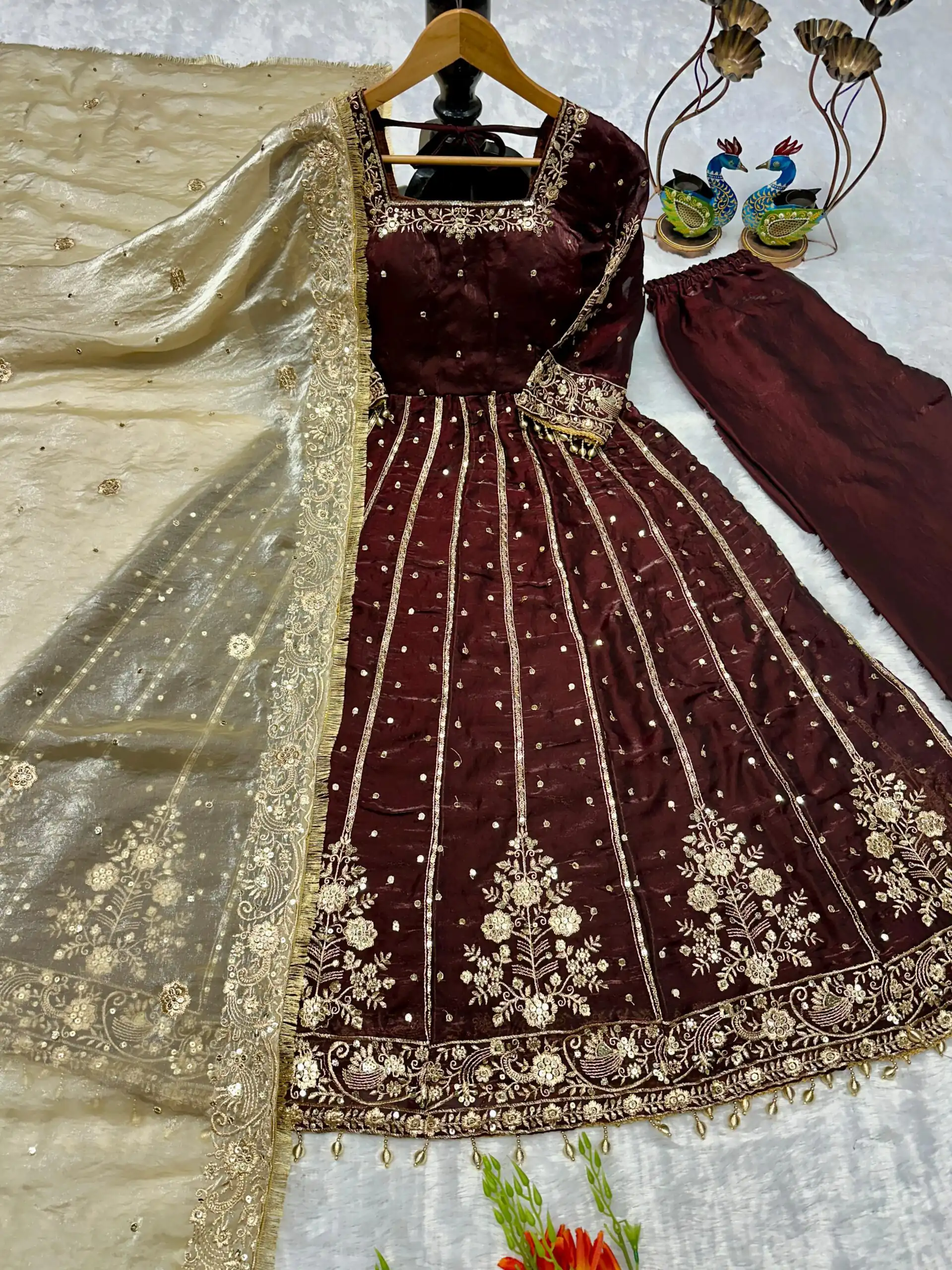 Brown JC Silk Embroidery Lace Work Gown | Gowns, Bollywood Gowns, Creative Gowns, Designer Gowns, Embroidered Gowns, Party Wear Gowns