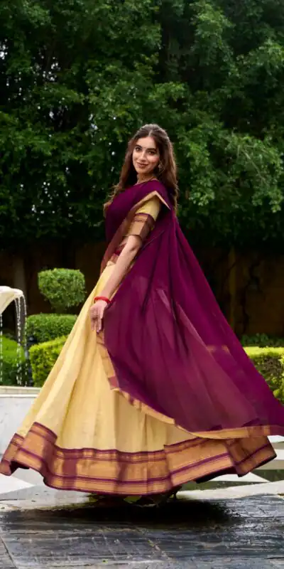 Brown Kanchipuram Zari Lace Work Lehenga Choli | Lehenga, Bollywood Lehenga, Creative Lehenga, Designer Lehenga, Embroidered Lehenga, Party Wear Lehenga