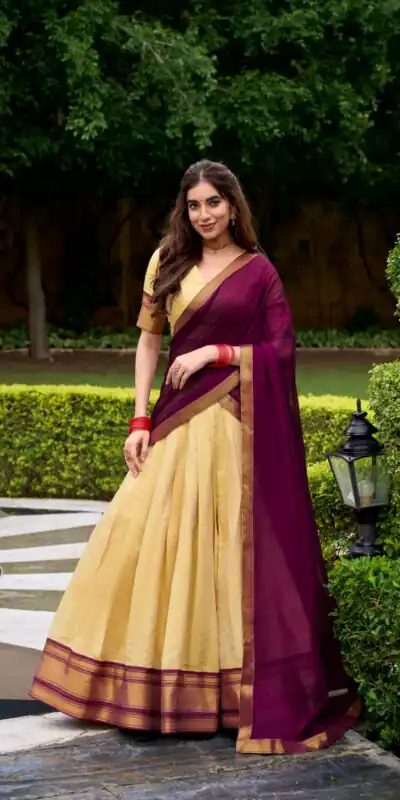 Brown Kanchipuram Zari Lace Work Lehenga Choli | Lehenga, Bollywood Lehenga, Creative Lehenga, Designer Lehenga, Embroidered Lehenga, Party Wear Lehenga