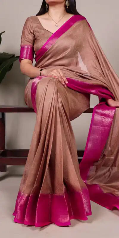 Brown Marsh Mello Zari Work Saree | Sarees, Bollywood Sarees, Creative Sarees, Designer Sarees, Embroidered Sarees, Ethnic Saree, Modern Digital sarees, Party Wear Sarees