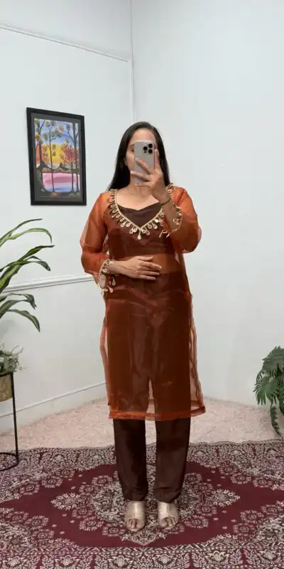Brown Organza Mirror Lace Work Salwar Suit | Jump Suits, Salwar suit, Casual Suits, Creative suits, Designer Suits, Palazzo Suits, Party Wear Suits, Patiala Suits, Straight Suits