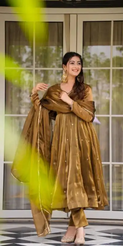 Brown Organza Silk Border Lace Work Salwar Suit | Jump Suits, Salwar suit, Casual Suits, Creative suits, Designer Suits, Palazzo Suits, Party Wear Suits, Patiala Suits, Straight Suits