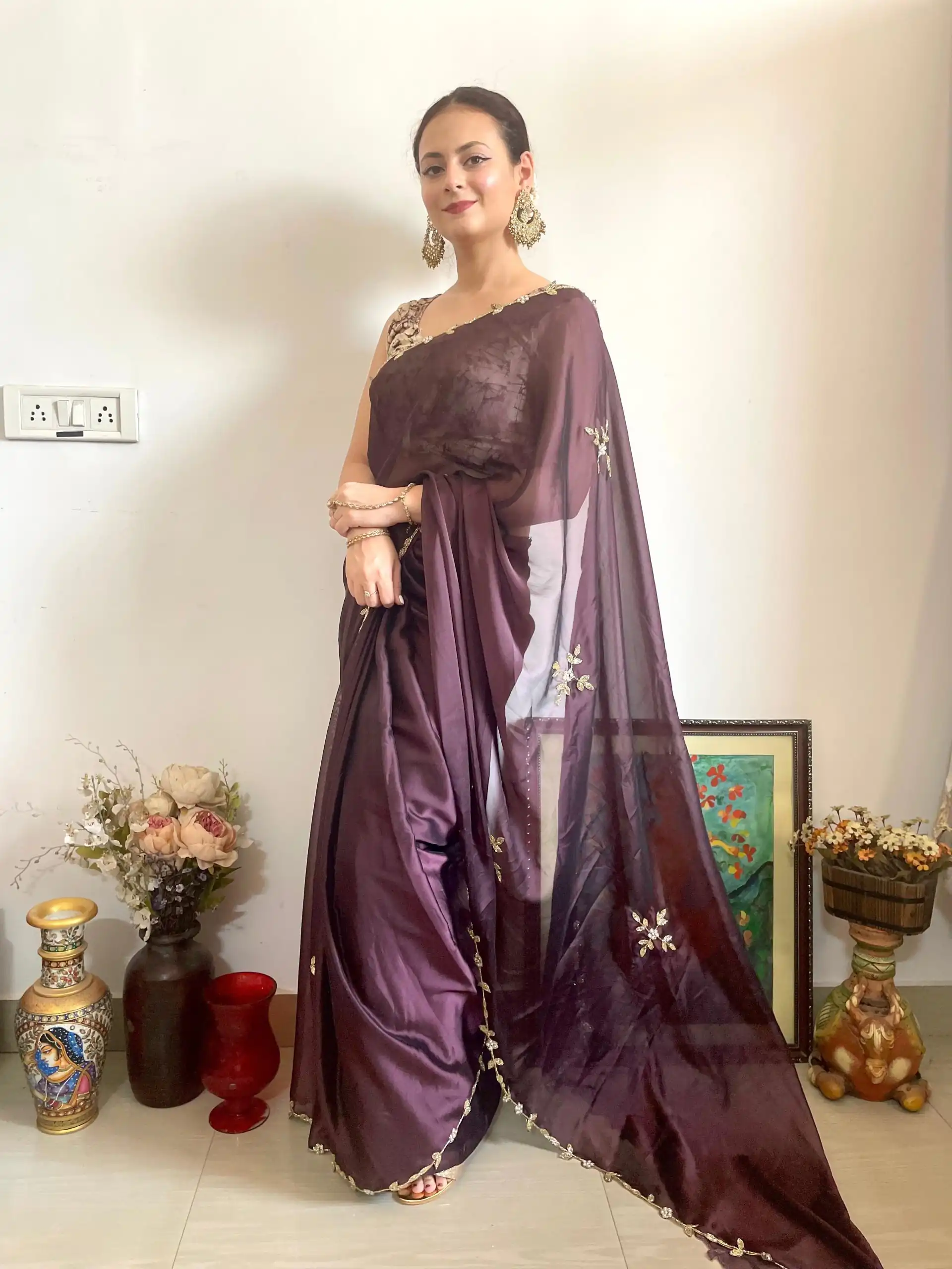 Brown Rangoli Silk Handwork Cutwork Pearl Saree | Sarees, Bollywood Sarees, Creative Sarees, Designer Sarees, Embroidered Sarees, Ethnic Saree, Modern Digital sarees, Party Wear Sarees