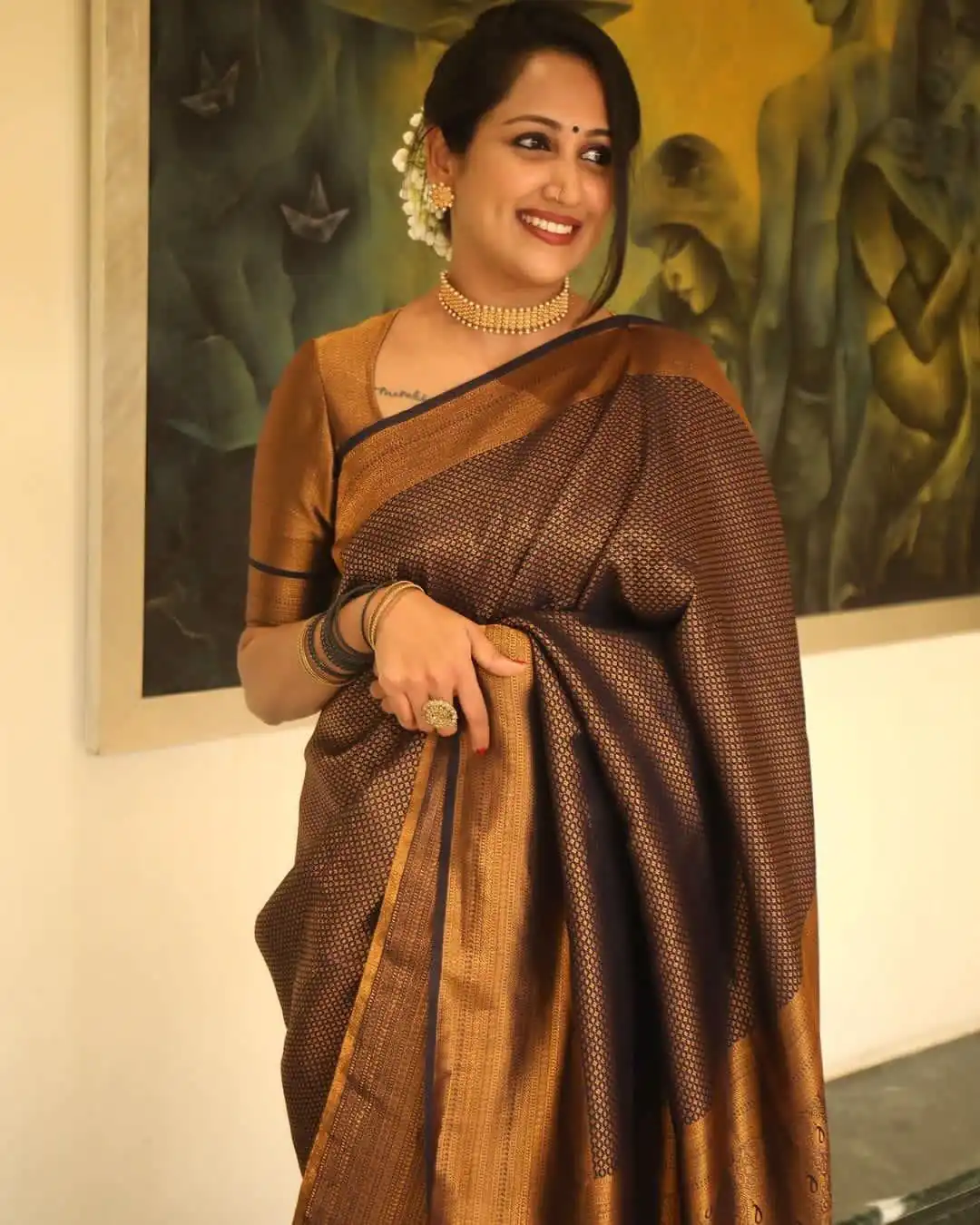 Brown Soft Lichi Silk Lace Work Border Saree | Sarees, Bollywood Sarees, Creative Sarees, Designer Sarees, Embroidered Sarees, Ethnic Saree, Modern Digital sarees, Party Wear Sarees