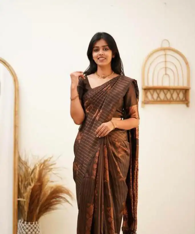 Brown Soft Lichi Silk With Lace Work Saree | Sarees, Bollywood Sarees, Creative Sarees, Designer Sarees, Embroidered Sarees, Ethnic Saree, Modern Digital sarees, Party Wear Sarees