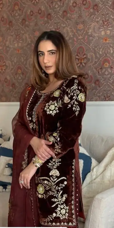 Brown Soft Organza Lace Embroidery Work Salwar Suit | Jump Suits, Tops & Bottoms, Track Suits, Salwar suit, Casual Suits, Creative suits, Designer Suits, Palazzo Suits, Party Wear Suits, Patiala Suits, Straight Suits, Trendy Wear