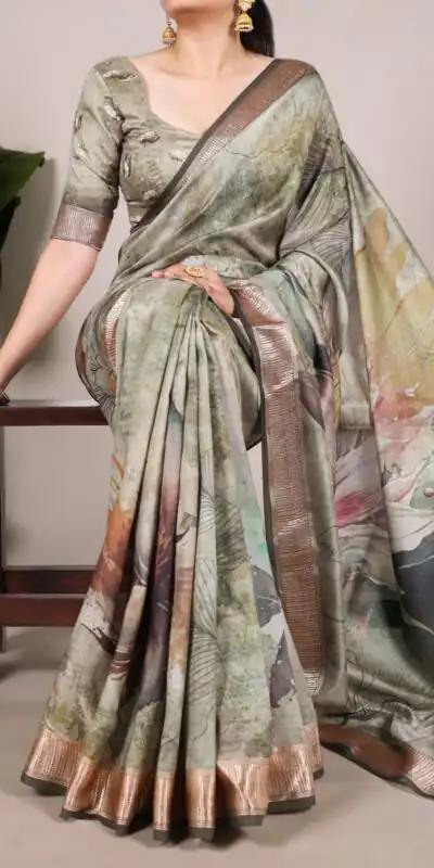 Brown Tushar Silk With Viscose Border Printed Saree | Sarees, Bollywood Sarees, Creative Sarees, Designer Sarees, Embroidered Sarees, Ethnic Saree, Modern Digital sarees, Party Wear Sarees