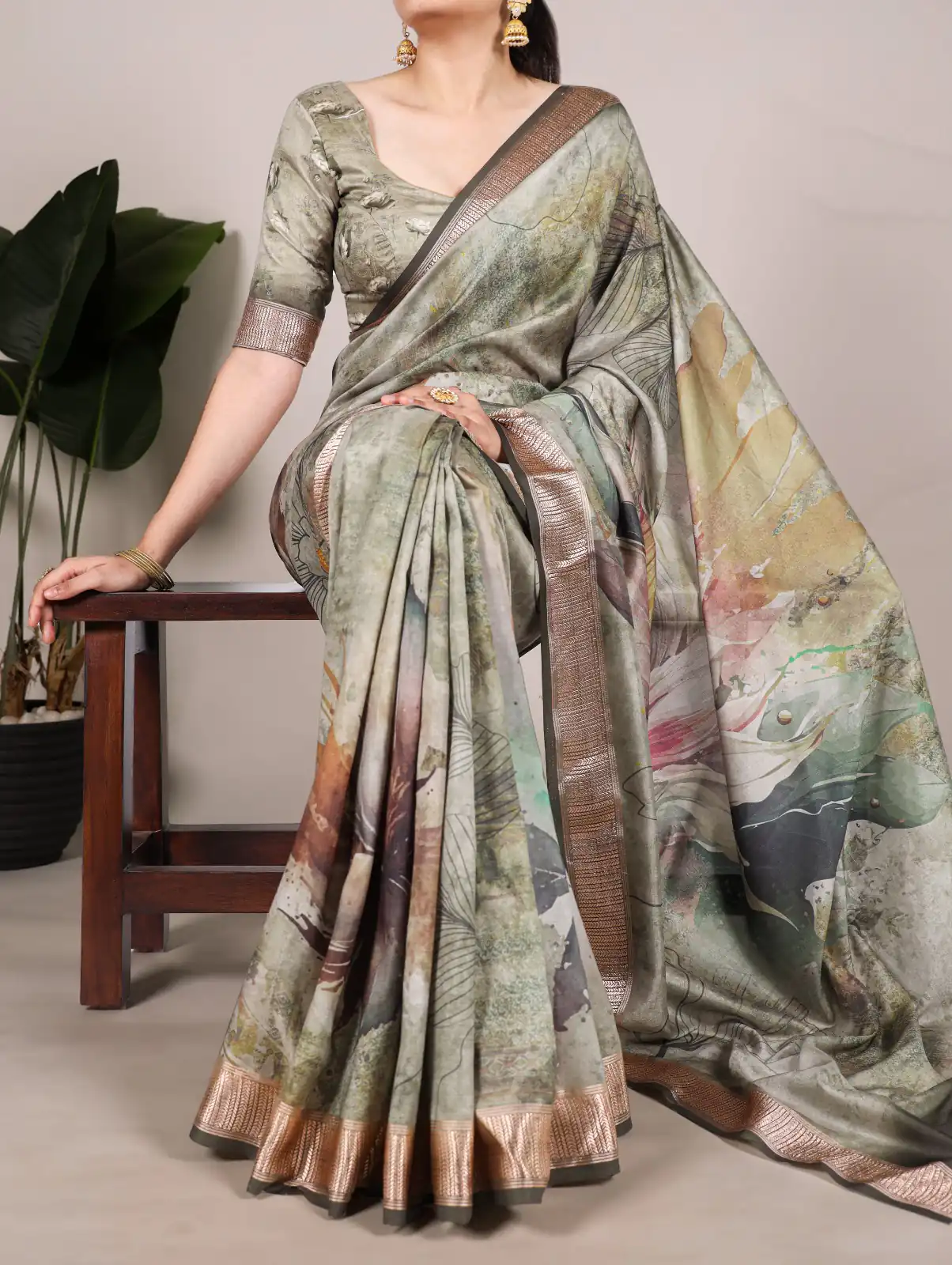 Brown Tushar Silk With Viscose Border Printed Saree | Sarees, Bollywood Sarees, Creative Sarees, Designer Sarees, Embroidered Sarees, Ethnic Saree, Modern Digital sarees, Party Wear Sarees
