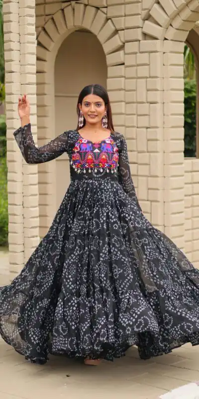Ram 122 Black in Faux Georgette. Embroidery Work & Mirror Work Gown Festive Deal βΉ1949. Delivery 4-6 Working Days. Shop now. | Gowns, Bollywood Gowns, Creative Gowns, Designer Gowns, Embroidered Gowns, Party Wear Gowns