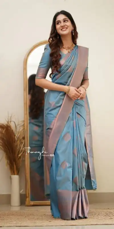 Classic Blue Lichi Silk Jacquard Work Saree | Sarees, Bollywood Sarees, Creative Sarees, Designer Sarees, Embroidered Sarees, Ethnic Saree, Modern Digital sarees, Party Wear Sarees