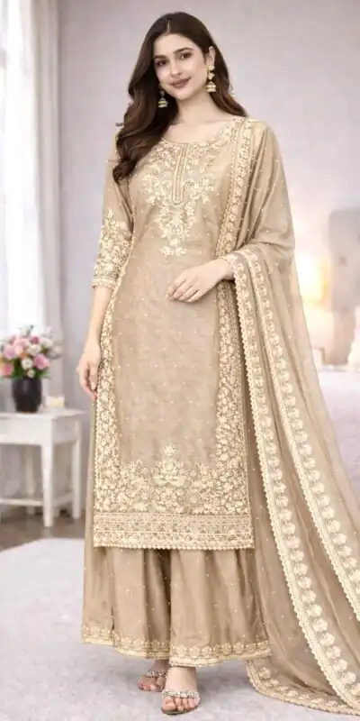 Classic Chiku Organza Silk Embroidery Work Salwar Suit | Jump Suits, Salwar suit, Casual Suits, Creative suits, Designer Suits, Palazzo Suits, Party Wear Suits, Patiala Suits, Straight Suits
