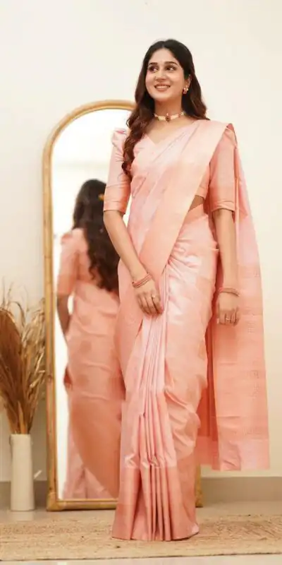 Classic Light Pink Lichi Silk Jacquard Work Saree | Sarees, Bollywood Sarees, Creative Sarees, Designer Sarees, Embroidered Sarees, Ethnic Saree, Modern Digital sarees, Party Wear Sarees
