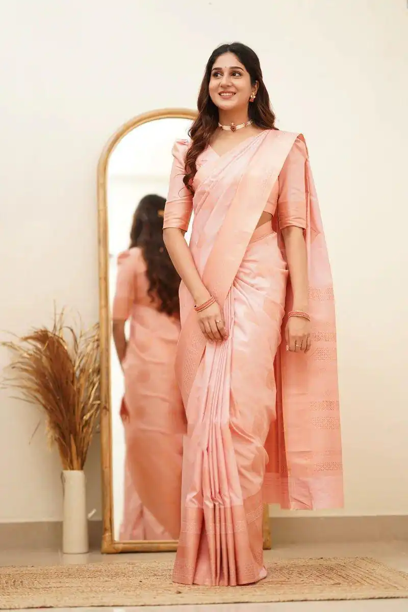 Classic Light Pink Lichi Silk Jacquard Work Saree | Sarees, Bollywood Sarees, Creative Sarees, Designer Sarees, Embroidered Sarees, Ethnic Saree, Modern Digital sarees, Party Wear Sarees