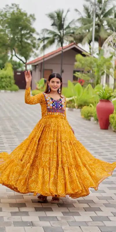 Ram 122 Mustard in Foux Georgette. Embroidery Work & Mirror Work Gown Festive Deal βΉ1949. Delivery 4-6 Working Days. Shop now. | Gowns, Bollywood Gowns, Creative Gowns, Designer Gowns, Embroidered Gowns, Party Wear Gowns