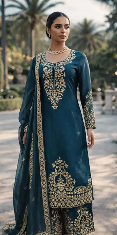 Classic Teal Blue Zimmy Silk Thread Work  Salwar Suit | Jump Suits, Salwar suit, Casual Suits, Creative suits, Designer Suits, Palazzo Suits, Party Wear Suits, Patiala Suits, Straight Suits
