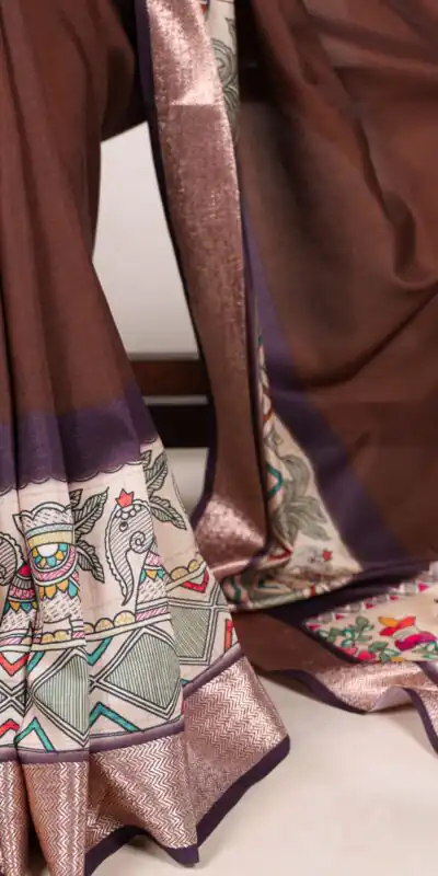 Coffee Tussar Silk With Viscose Border Printed Saree | Sarees, Bollywood Sarees, Creative Sarees, Designer Sarees, Embroidered Sarees, Ethnic Saree, Modern Digital sarees, Party Wear Sarees
