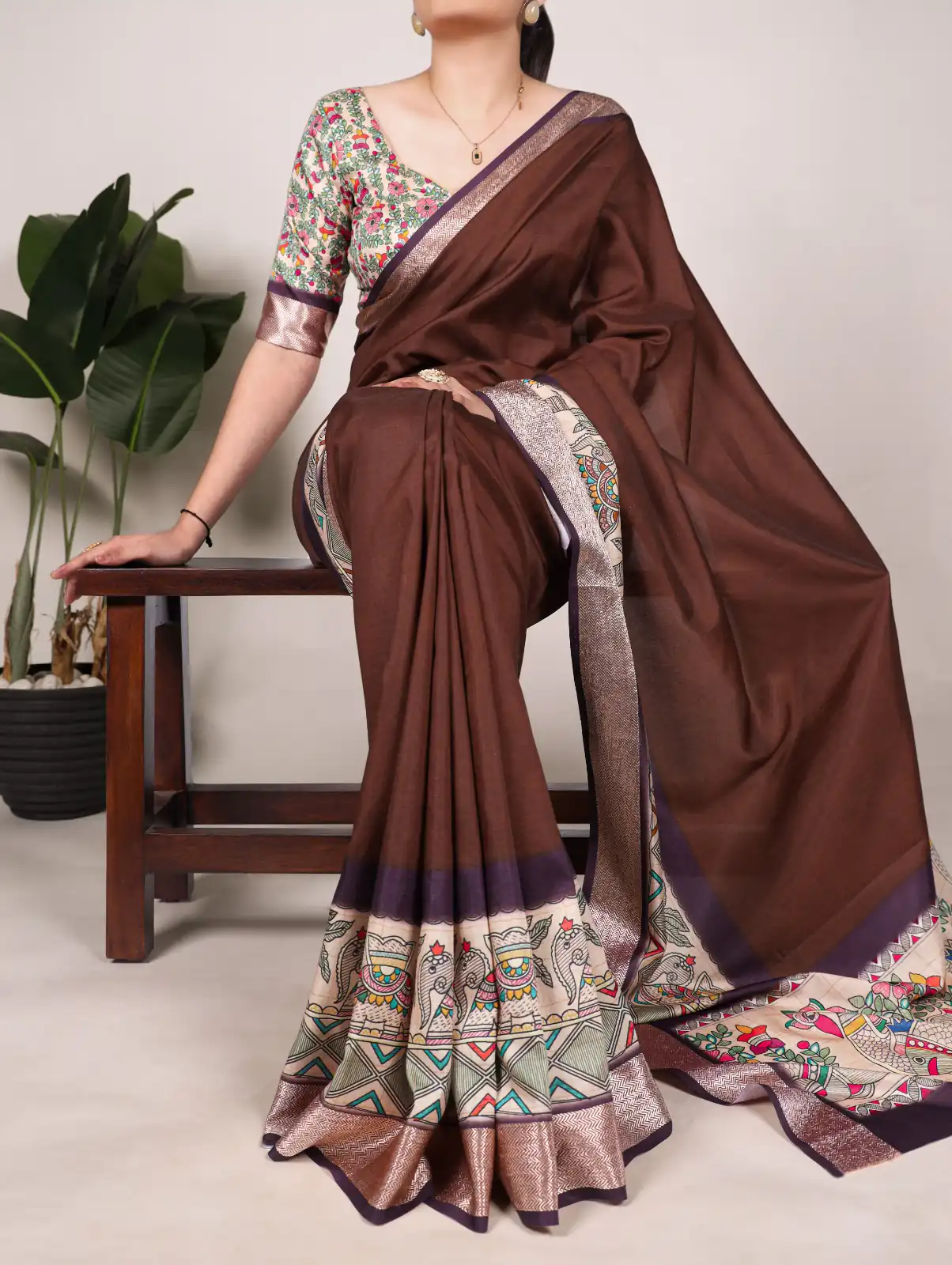 Coffee Tussar Silk With Viscose Border Printed Saree | Sarees, Bollywood Sarees, Creative Sarees, Designer Sarees, Embroidered Sarees, Ethnic Saree, Modern Digital sarees, Party Wear Sarees