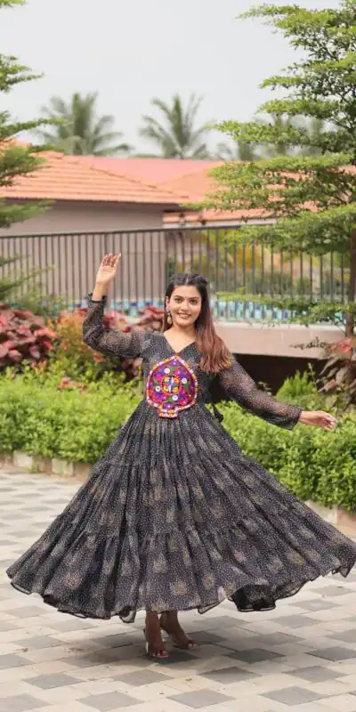Ram 121 Black Color Faux Georgette Gown with Mirror Work. Wedding, Party, Festive, Events Get it for βΉ1549. Delivery 4-6 Working Days.Online Shop now. | Gowns, Bollywood Gowns, Creative Gowns, Designer Gowns, Embroidered Gowns, Party Wear Gowns