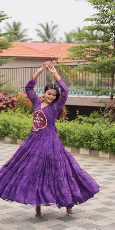 Ram 121 Purple Color Faux Georgette Gown with Mirror Work. Wedding, Party, Festive, Events Get it for βΉ1549. Delivery 4-6 Working Days.Online Shop now. | Gowns, Bollywood Gowns, Creative Gowns, Designer Gowns, Embroidered Gowns, Party Wear Gowns
