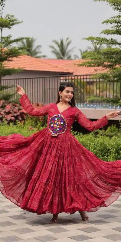 Ram 121 Red Color Faux Georgette Gown with Mirror Work. Wedding, Party, Festive, Events Get it for βΉ1549. Delivery 4-6 Working Days.Online Shop now. | Gowns, Bollywood Gowns, Creative Gowns, Designer Gowns, Embroidered Gowns, Party Wear Gowns