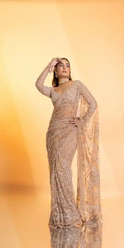 Cream Butterfly Net Sequence Saree | Sarees, Bollywood Sarees, Creative Sarees, Designer Sarees, Embroidered Sarees, Ethnic Saree, Modern Digital sarees, Party Wear Sarees