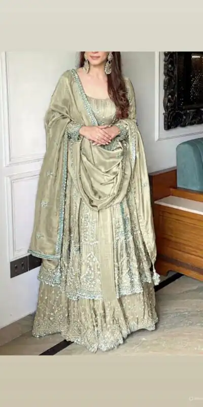 Cream Crunchy Silk Lace Embroidery Work Gown | Gowns, Bollywood Gowns, Creative Gowns, Designer Gowns, Embroidered Gowns, Party Wear Gowns
