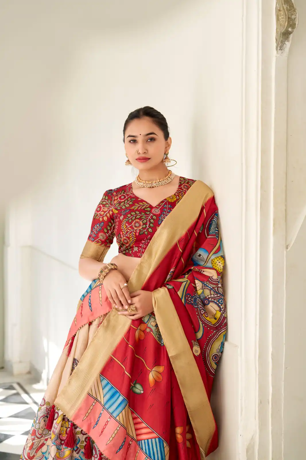 Cream Dola Silk Lace Work Kalamkari Print Lehenga Choli | Lehenga, Bollywood Lehenga, Creative Lehenga, Designer Lehenga, Embroidered Lehenga, Party Wear Lehenga