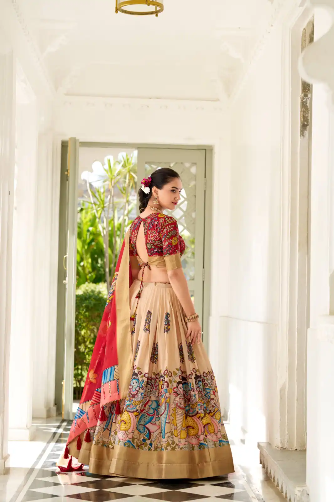 Cream Dola Silk Lace Work Kalamkari Print Lehenga Choli | Lehenga, Bollywood Lehenga, Creative Lehenga, Designer Lehenga, Embroidered Lehenga, Party Wear Lehenga