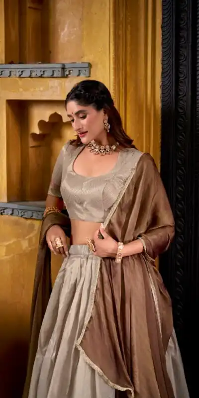 Cream Dupion Silk Lace Zari Work Lehenga Choli | Lehenga, Bollywood Lehenga, Creative Lehenga, Designer Lehenga, Embroidered Lehenga, Party Wear Lehenga
